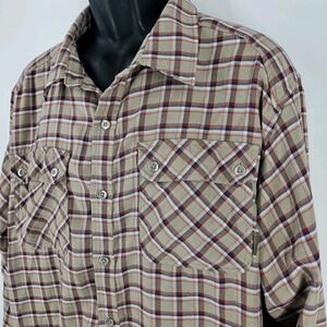 Merrell Men's XXL Flannel Button Down Shirt Brown Pockets Long Sleeve